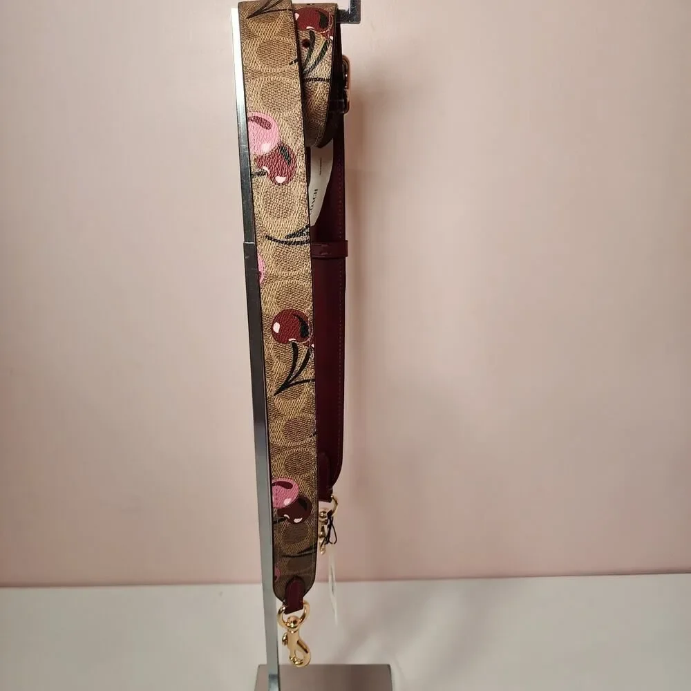 NW Coach CZ021 Purse Strap Tan Signature Leather Brass Cherry Reversible